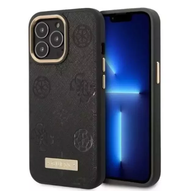 Guess GUHMP13LSAPSTK iPhone 13 Pro / 13 6.1&quot  black/black hardcase Peony Logo Plate MagSafe