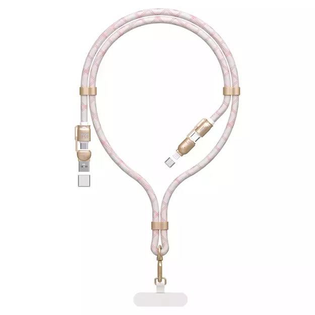 Dudao L20MAX 4in1 Cable / Lanyard USB-A / USB-C / Lightning PD QC 65W 1.5m - Pink