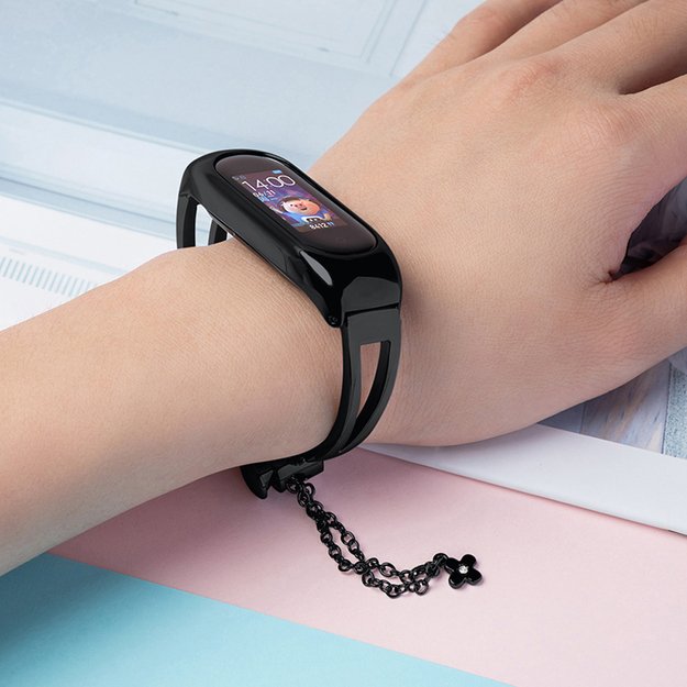 Metal bracelet for Xiaomi Mi Band 3 / 4 / 5 / 6 band strap - black 7