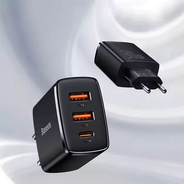Baseus Compact fast charger 2x USB / USB Type C 30W 3A Power Delivery Quick Charge black (CCXJ-E01) 11