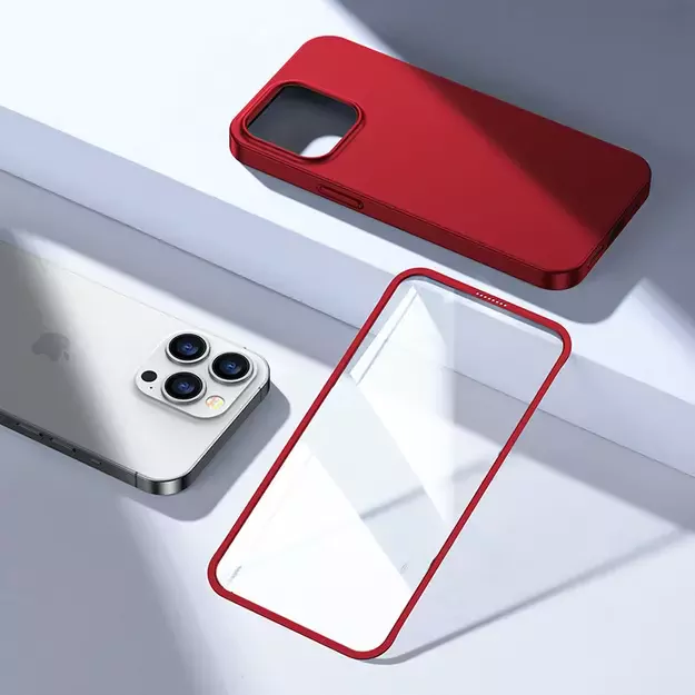 Joyroom 360 Full Case front and back cover for iPhone 13 Pro Max + tempered glass screen protector red (JR-BP928 red) 16