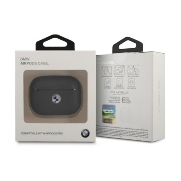 BMW BMAPSSLNA AirPods Pro cover granatowy/navy Geniune Leather Silver Logo 2