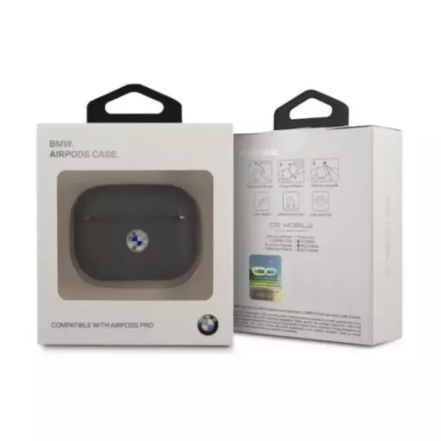 BMW BMAPSSLNA AirPods Pro cover granatowy/navy Geniune Leather Silver Logo 4
