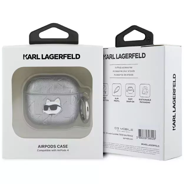 Karl Lagerfeld Monogram Choupette Head case for AirPods 4 - silver 2