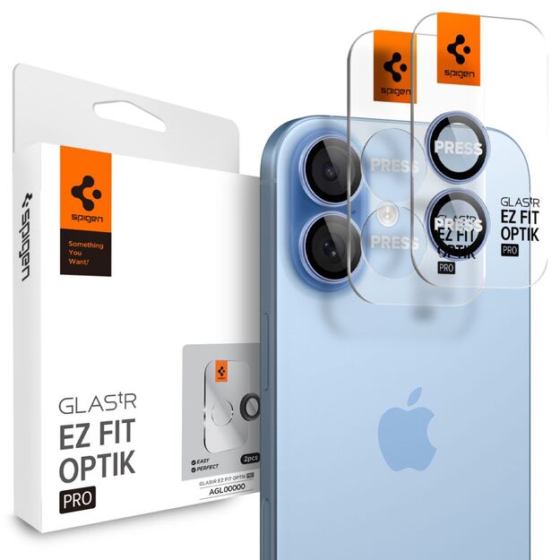 Spigen Optik Pro GLAS.TR &rdquo;EZ FIT&rdquo; Camera Cover 2-pack for iPhone 16 / 16 Plus / 17 - Blue