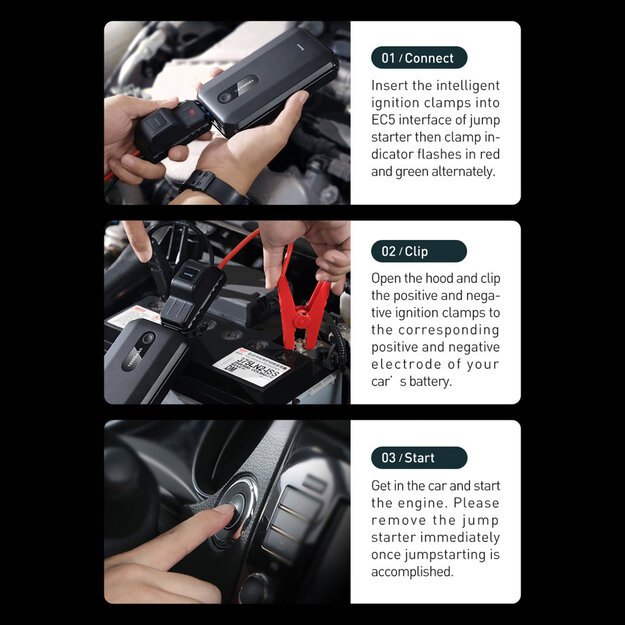 [RETURNED ITEM] Baseus Power Bank Power Starter Jump Starter 10000mAh 12V (1000A / 500A) power bank + crocodile clips black (CGNL020101) 21