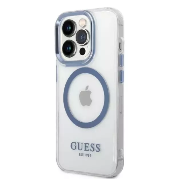 Guess Metal Outline MagSafe case for iPhone 14 Pro - blue 1
