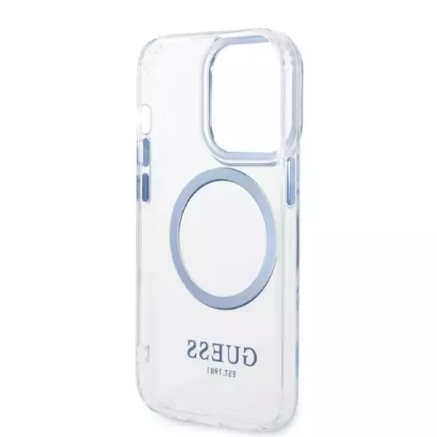 Guess Metal Outline MagSafe case for iPhone 14 Pro - blue 5