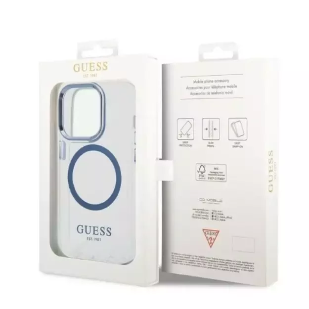 Guess Metal Outline MagSafe case for iPhone 14 Pro - blue 6