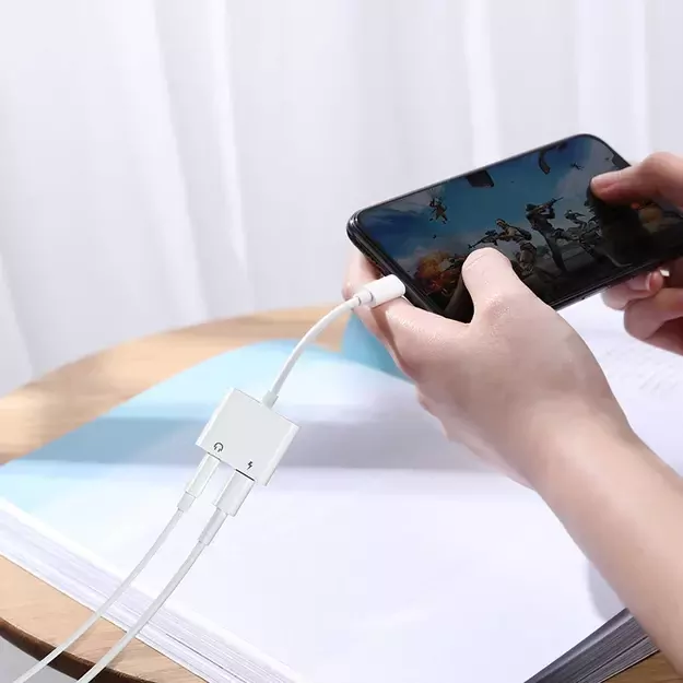 Joyroom S-Y104 headphone adapter Lightning - Lightning / mini jack 3.5mm - white 6