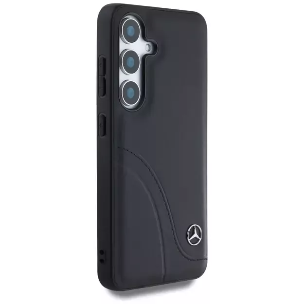 Mercedes Leather Curved Stitches Case for Samsung Galaxy S25 - Black 3