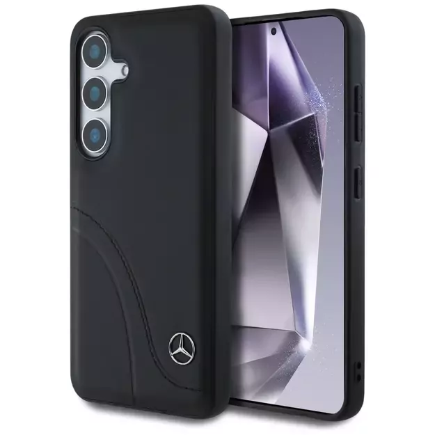 Mercedes Leather Curved Stitches Case for Samsung Galaxy S25 - Black