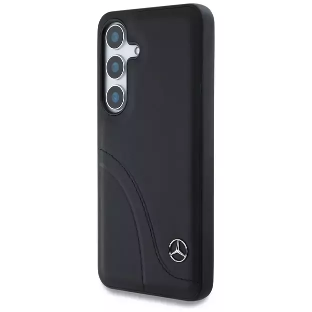 Mercedes Leather Curved Stitches Case for Samsung Galaxy S25 - Black 1