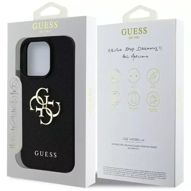 Guess Grained Big 4G Logo Small Classic Logo case for iPhone 16 Pro - black 14