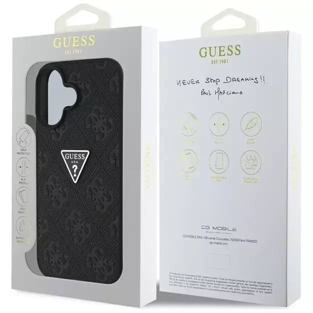 Guess Hot Stamp 4G Pattern Triangle Metal Logo case for iPhone 16 - black 7