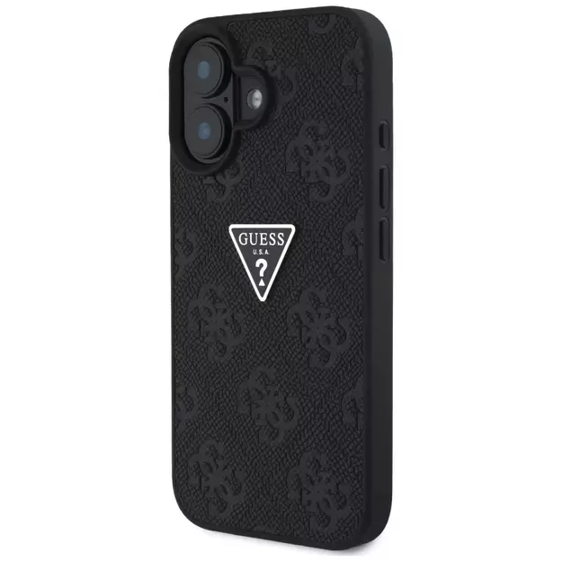 Guess Hot Stamp 4G Pattern Triangle Metal Logo case for iPhone 16 - black 1