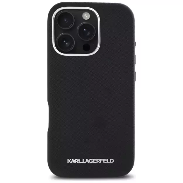 Karl Lagerfeld Saffiano Full Wrapped Elongated Metal Logo MagSafe iPhone 16 Pro Case - Black 9