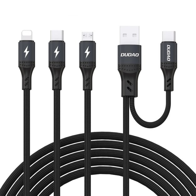 Dudao L3W USB-A/USB-C to Lightning/USB-C/MicroUSB 66W Cable - Black