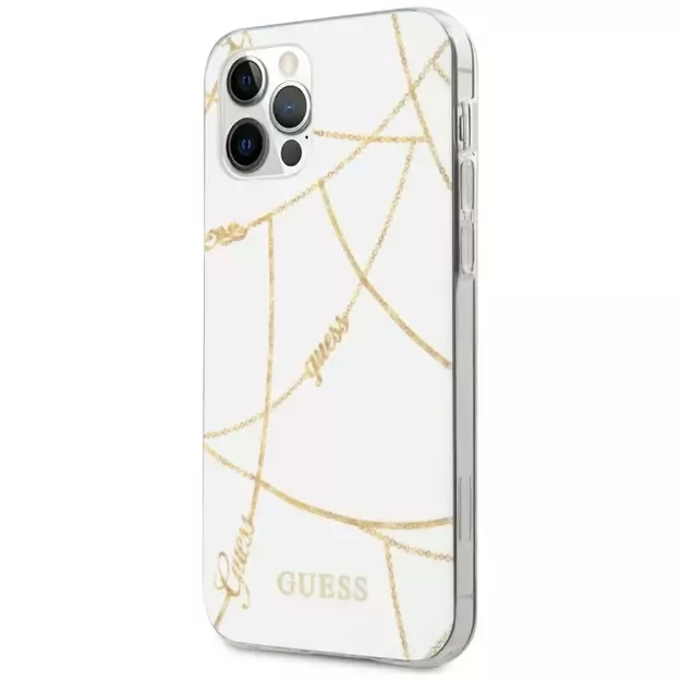 Guess Gold Chain Collection iPhone 12 Pro Max 6.7&quot  Case - White 10