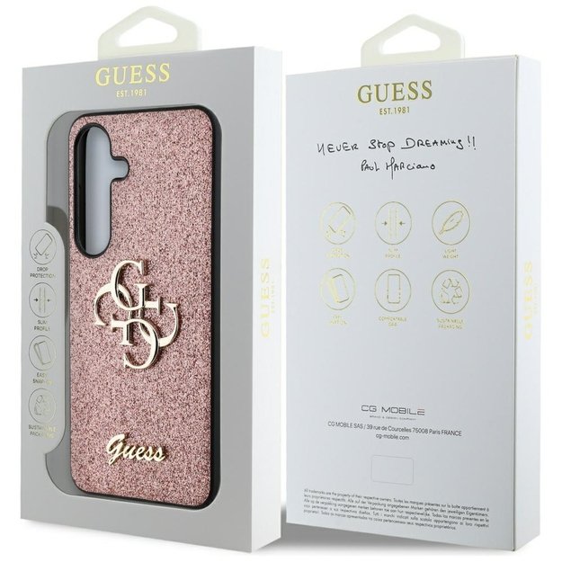 Guess Fixed Glitter Big 4G Metal Logo Case for Samsung Galaxy S25 Pink 7