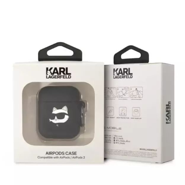 Karl Lagerfeld KLA2RUNCHK AirPods 1/2 cover black/black Silicone Choupette Head 3D 2