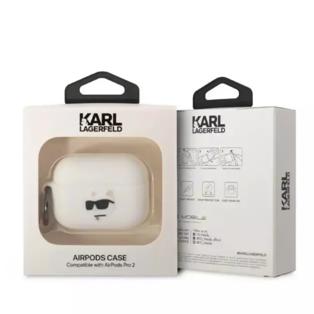 Karl Lagerfeld KLAP2RUNCHH AirPods Pro 2 cover white/white Silicone Choupette Head 3D 3