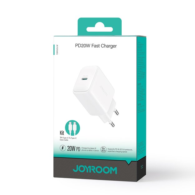 Joyroom JR-TCF20 USB-C PD 20W network charger - white + USB-C / USB-C cable 1m 7