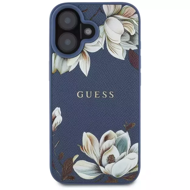 Guess Grained Printed Flower Pattern MagSafe case for iPhone 16 blue 2