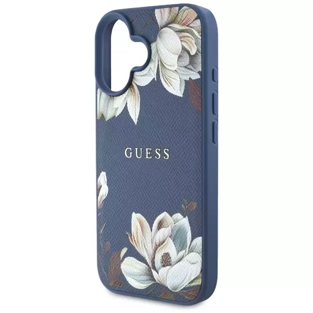 Guess Grained Printed Flower Pattern MagSafe case for iPhone 16 blue 5