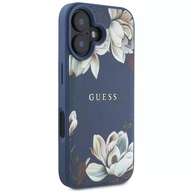 Guess Grained Printed Flower Pattern MagSafe case for iPhone 16 blue 3