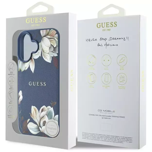 Guess Grained Printed Flower Pattern MagSafe case for iPhone 16 blue 7