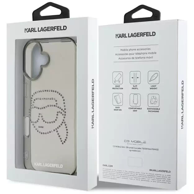 Karl Lagerfeld IML Rhinestones Karl Head Case for iPhone 16 Black 14