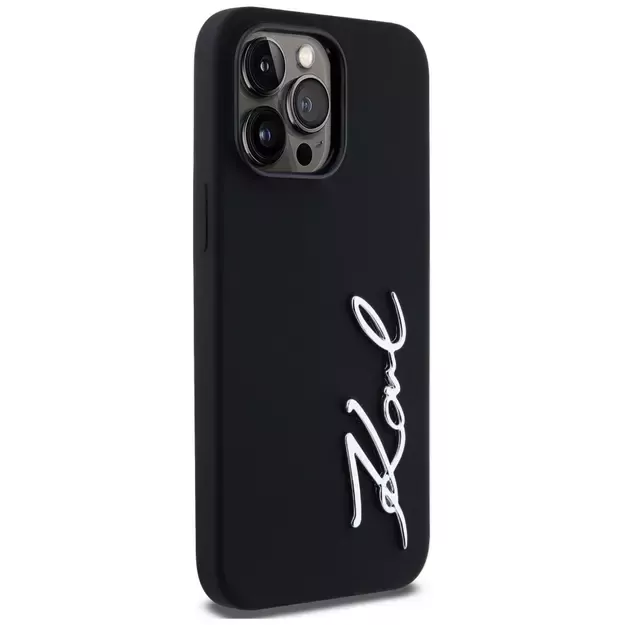 Karl Lagerfeld Silicone Metal Script Logo Case for iPhone 14 Pro Max Black 10