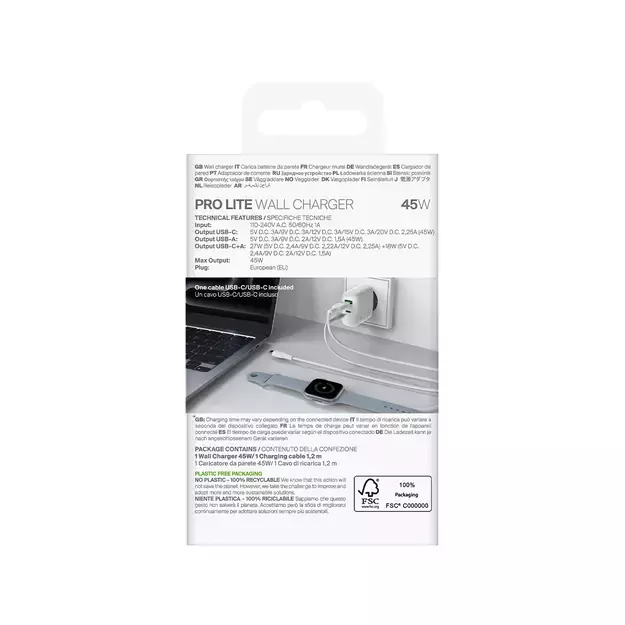 Puro Daily Prolite 45W USB-C USB-A Power Delivery Charger with USB-C Cable - White 2