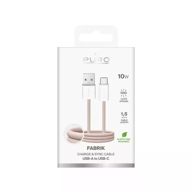 Puro Fabrik 10W Braided Cable USB-A - USB-C 1.5m - Beige 3