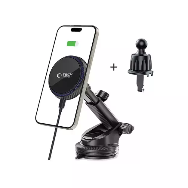 Tech-Protect MM15W-V4 Magnetic MagSafe 15W Car Holder for Cockpit / Windshield / Air Vent - Black 10