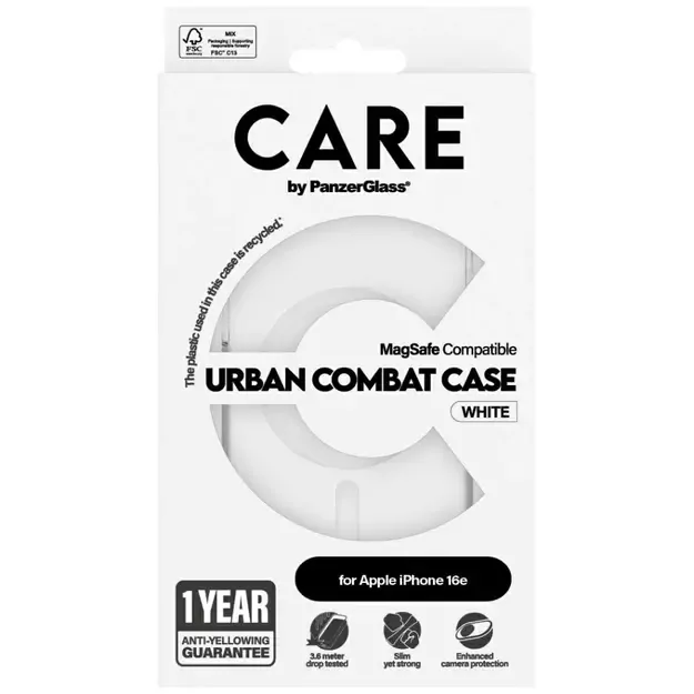 CARE by PanzerGlass Flagship Urban Combat White MagSafe iPhone 16e Case - Clear 2