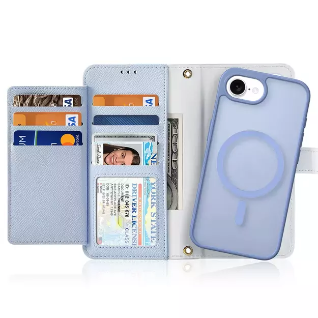 Dux Ducis Lawa iPhone 16e Leather Case with Detachable Magnetic Wallet - Blue 1