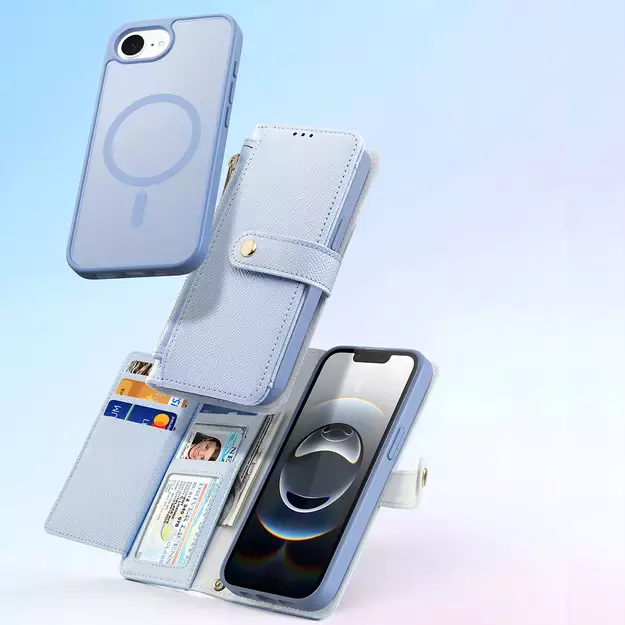 Dux Ducis Lawa iPhone 16e Leather Case with Detachable Magnetic Wallet - Blue 3