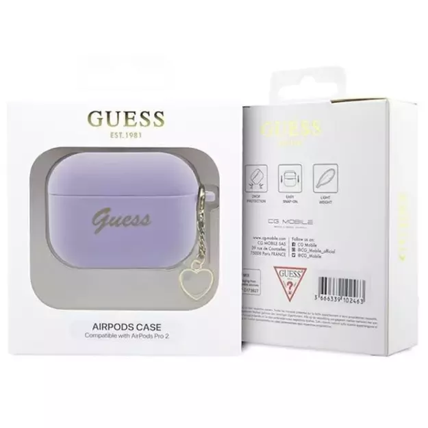 Guess GUAP2LSCHSU AirPods Pro 2 cover purple/purple Silicone Charm Heart Collection 3