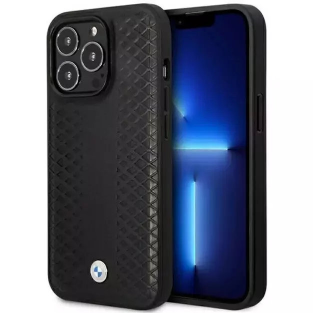 Case BMW BMHMP14X22RFGK iPhone 14 Pro Max 6.7&quot  black/black Leather Diamond Pattern MagSafe