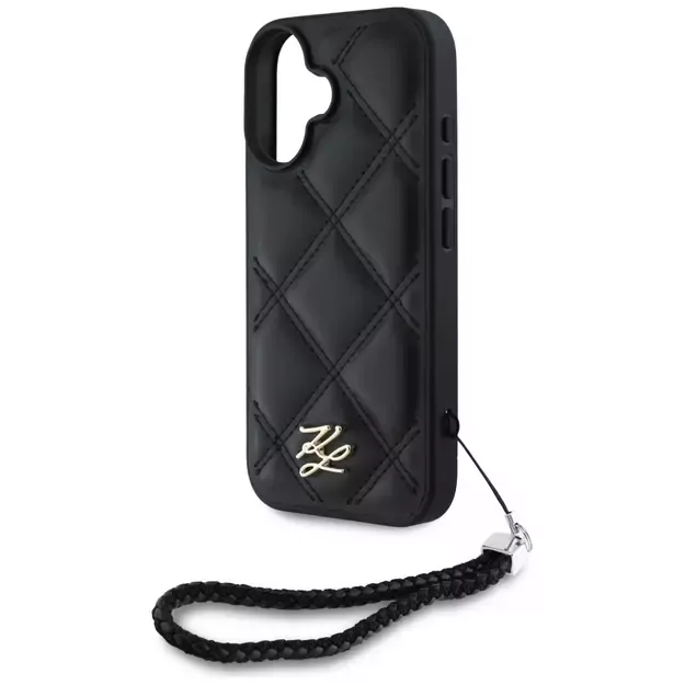 Karl Lagerfeld Quilted Initial Logo &amp  Chain Strap iPhone 16 Case - Black 4