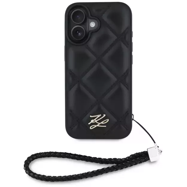 Karl Lagerfeld Quilted Initial Logo &amp  Chain Strap iPhone 16 Case - Black 1