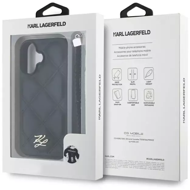 Karl Lagerfeld Quilted Initial Logo &amp  Chain Strap iPhone 16 Case - Black 6
