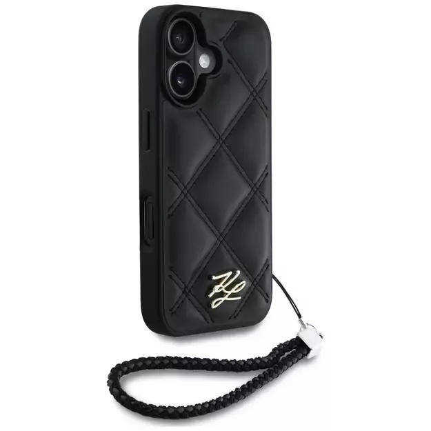 Karl Lagerfeld Quilted Initial Logo &amp  Chain Strap iPhone 16 Case - Black 2