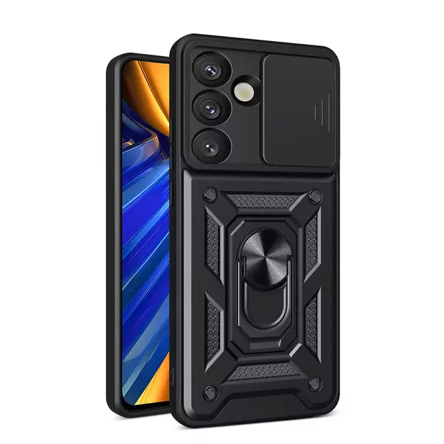 Hybrid Armor Camshield Armored Case with Stand and Camera Cover for Xiaomi 15 Ultra 5G - Black