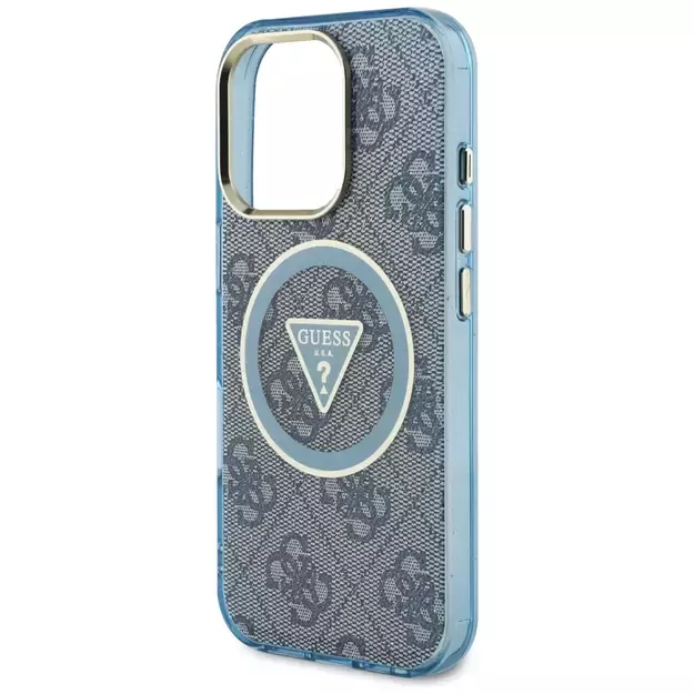 Guess IML Metal Glitter 4G Circle Triangle MagSafe Case for iPhone 16 Pro - Blue 5