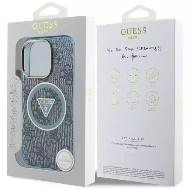 Guess IML Metal Glitter 4G Circle Triangle MagSafe Case for iPhone 16 Pro - Blue 7