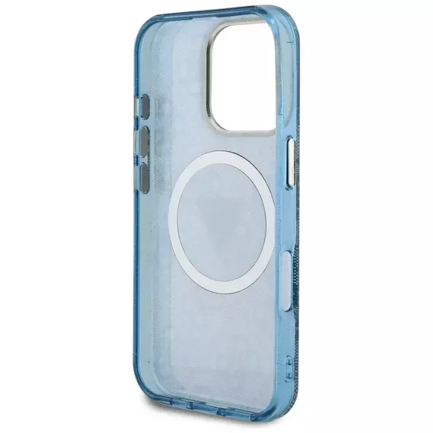 Guess IML Metal Glitter 4G Circle Triangle MagSafe Case for iPhone 16 Pro - Blue 6