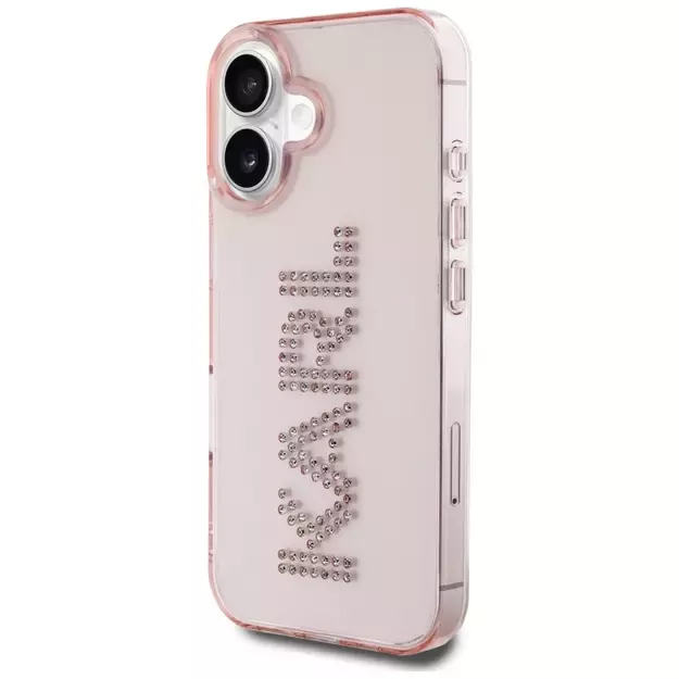 Karl Lagerfeld IML Rhinestones Logo iPhone 16 Case - Pink 1
